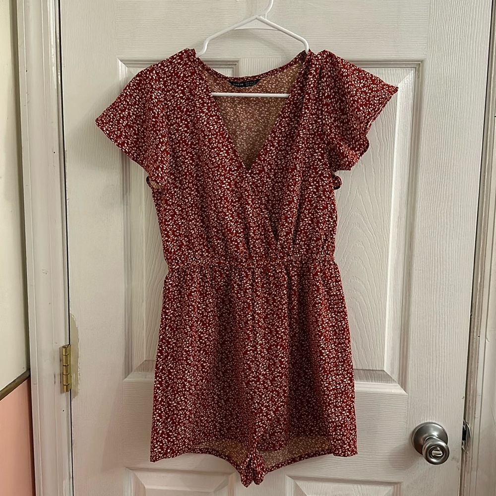 Red Flutter Sleeve SHEIN Romper